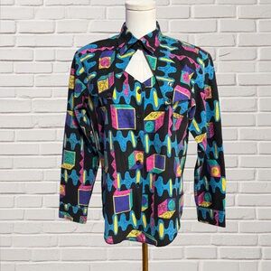 Vintage 80s Bold Geometric Statement Cutout Top Shoulder Pads Sz Medium